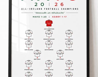 Mayo 2026 All-Ireland Football Champions Poster | Mayo GAA Team Line-Up Print | Gaelic Football Wall Art | Gift for Mayo Fans - POSTER ONLY