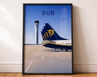 DUB Dublin Airport Poster | Ryanair Aircraft Tail Art Print | Aviation Wall Decor | Pilot Office Artwork | Digital download