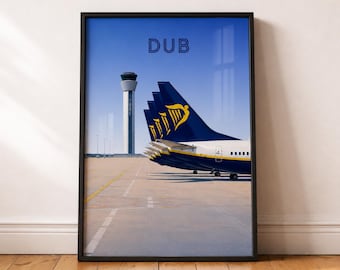 DUB Dublin Airport Poster | Ryanair Aircraft Tail Art Print | Aviation Wall Decor | Pilot Office Artwork | Minimalist Airport Photography