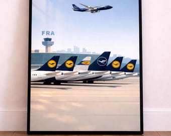 Frankfurt Airport Print | Lufthansa Boeing 747 Poster | FRA Aviation Wall Art | Pilot Gift | Framed & Unframed Options