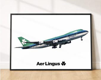 Aer Lingus 747 Retro Livery Print | Vintage Aviation Wall Art, Irish Airliner Poster