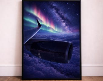 Aurora Borealis Airplane Window View Print (Digital Download) – Minimalist Travel Art
