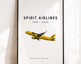 Spirit Airlines Memorial Poster Aviation Wall Art The Spirit Lives On Airbus A320 Print Pilot Gift Minimalist Airline Tribute Decor