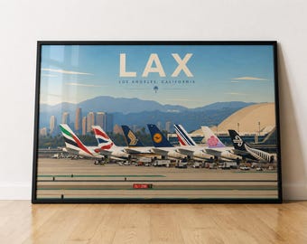 LAX Airport Poster Print, Los Angeles Aviation Wall Art,LAX Plane Tail Poster,Travel Print, Airport Decor, A380 Aviation Artwork, Pilot Gift