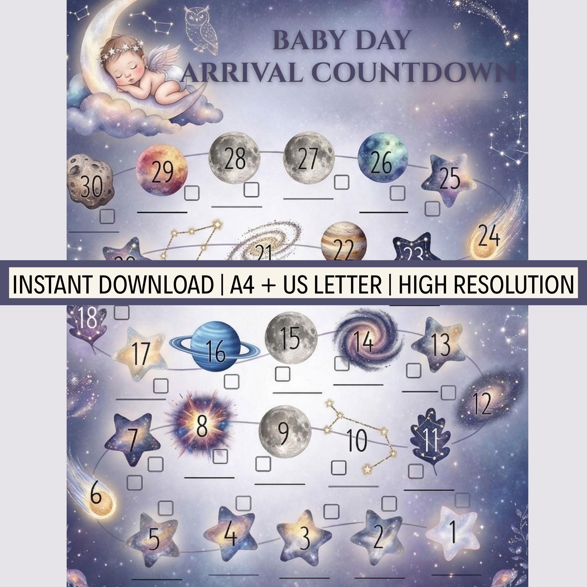 Baby Arrival Countdown Calendar – Printable Celestial Due Date Tracker ...