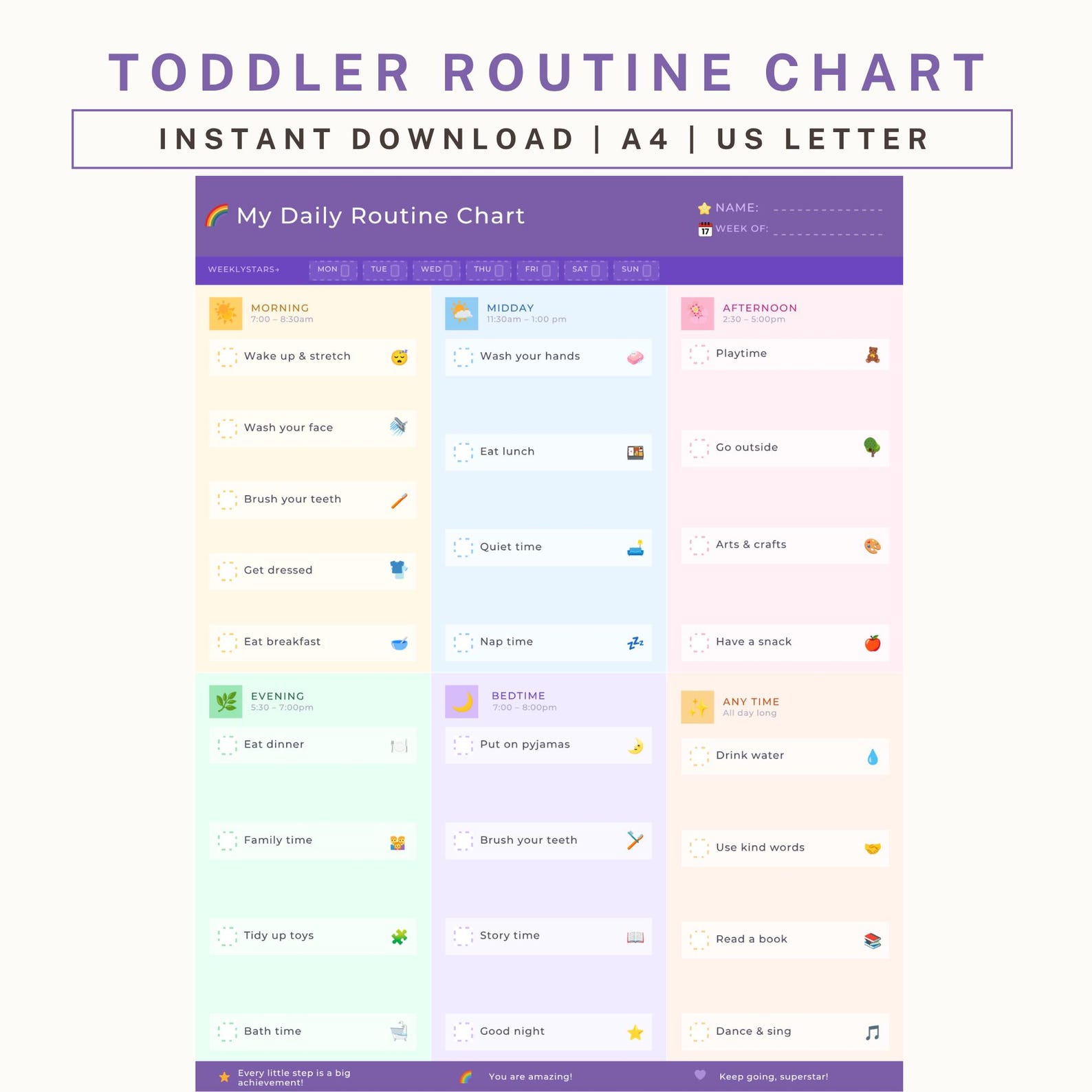Toddler Routine Chart Printable, Kids Daily Visual Schedule, Routine ...