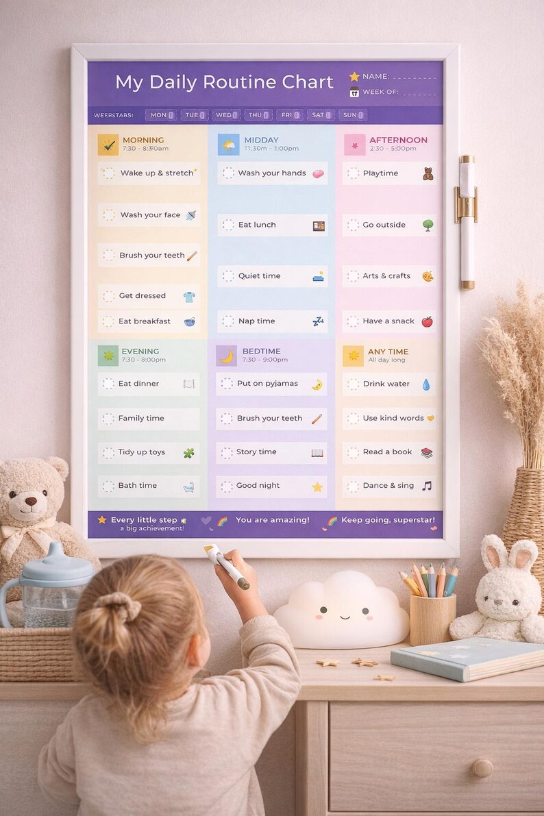 Toddler Routine Chart Printable, Kids Daily Visual Schedule, Routine ...