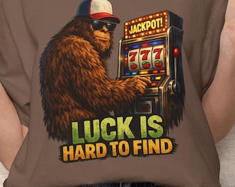 Retro Bigfoot Casino-tröja | Grafisk tröja för Sasquatch-spelautomater | Vintage-spelpresent