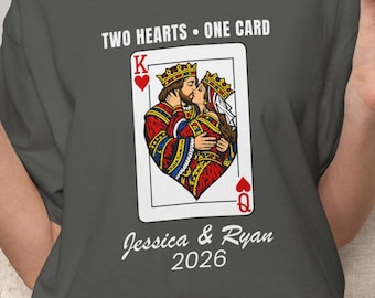 Två hjärtan ett kort kasino-t-shirt | Personliga namn och år | Present till par som spelar