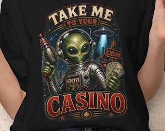 Retro Alien Casino T-shirt | Ta mig till ditt kasino | Spelautomatspel-T-shirt