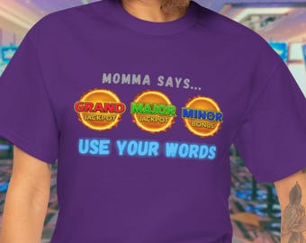 Spelautomat-t-shirt, rolig kasinohumor, neonjackpott (unisex S-XXL)