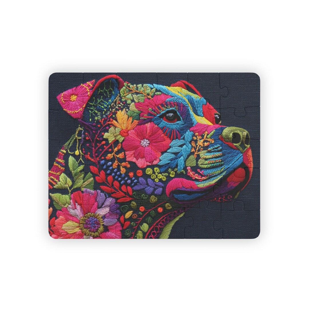 Colorful Pitbull Floral Kids' Puzzle 30-piece Indoor Activity for ...