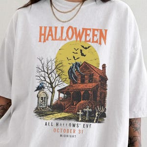 Halloween T-Shirt, Haunted House All Hallows Eve Tee, Vintage Spooky Fall Shirt