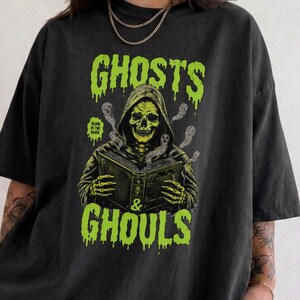 Halloween T-Shirt, Ghosts and Ghouls Comfort Colors 1717 Tee, Retro Horror Skeleton Shirt