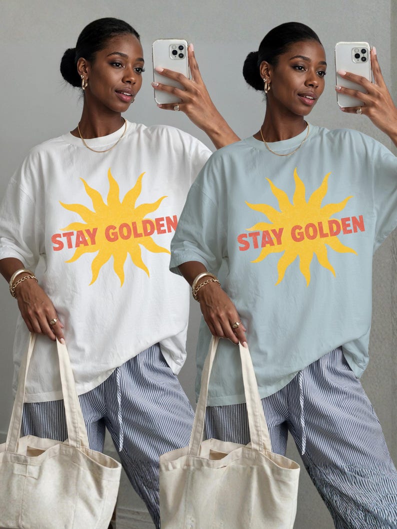 Stay Golden Retro Sunshine Graphic T-shirt, Vintage Sun Positive Quote ...