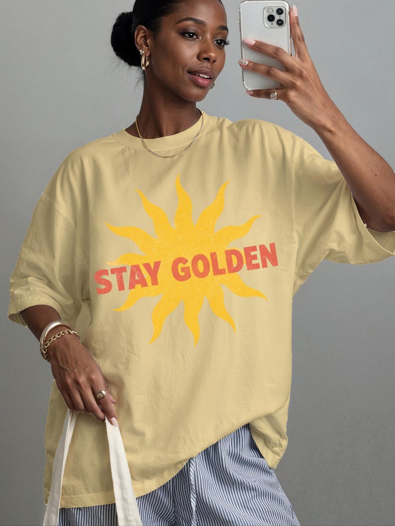 Stay Golden Retro Sunshine Graphic T-shirt, Vintage Sun Positive Quote ...