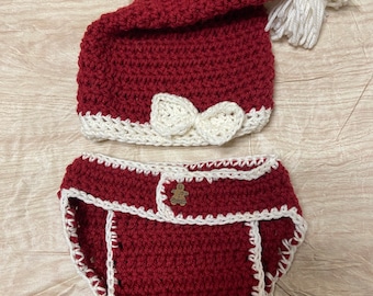 Crochet Santa Hat and Diaper Cover