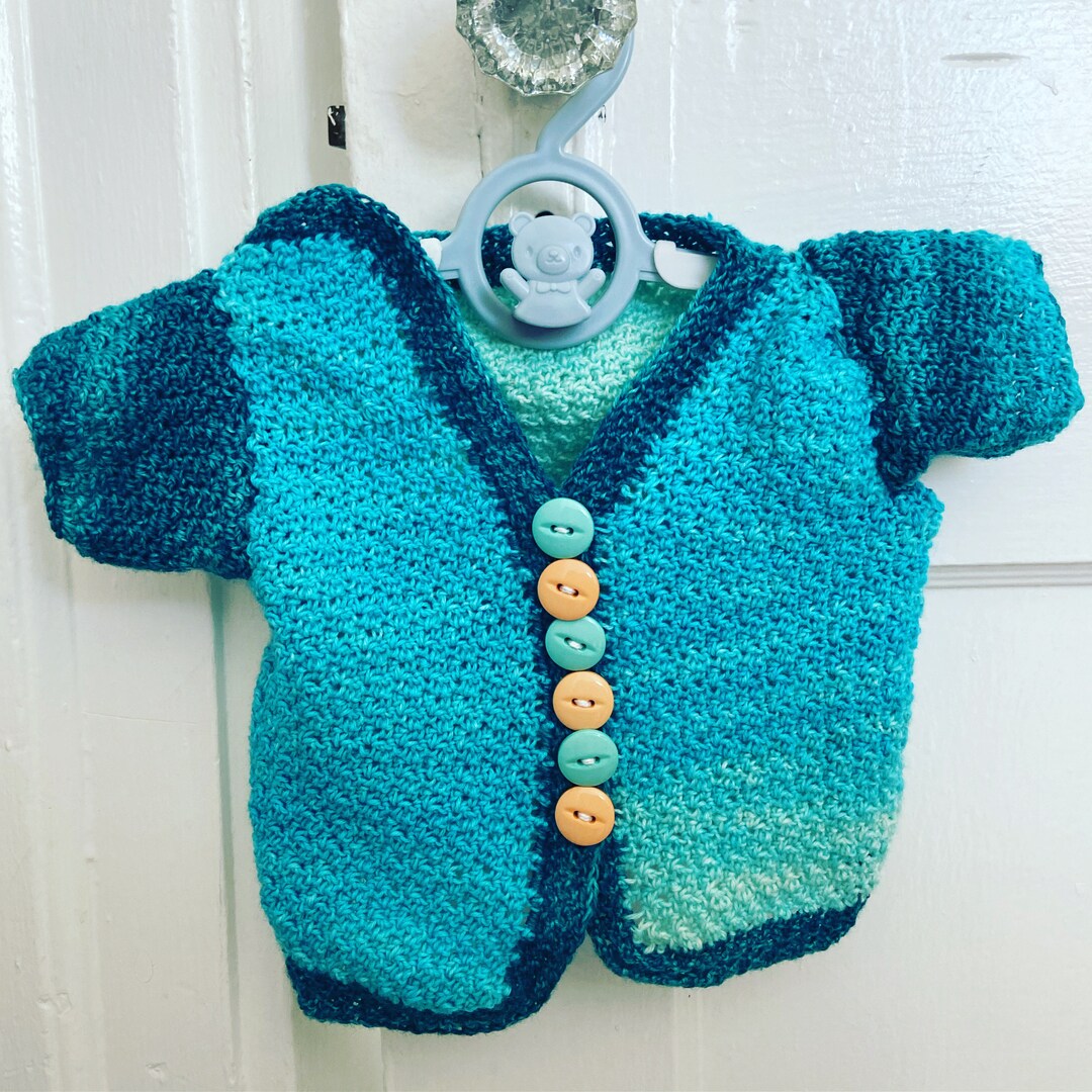 Crochet Cardigan in Blue & White Stripes