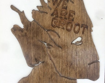 Hand Carved "We Are Groot" greeting card, forged from 1/32" birch