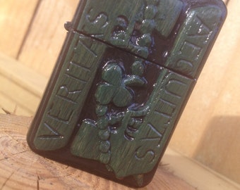 Hand-Carved Veritas/Aequitas Pistols w/ shamrock rosary - Wind Proof Lighter