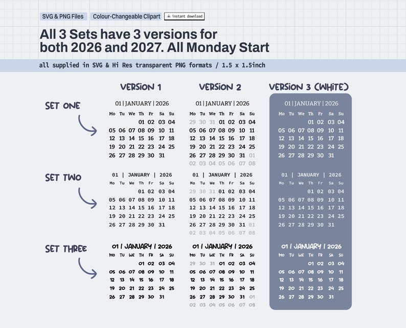 Monthly Transparent Calendar Clipart 2026 2027 PNG SVG for Digital ...