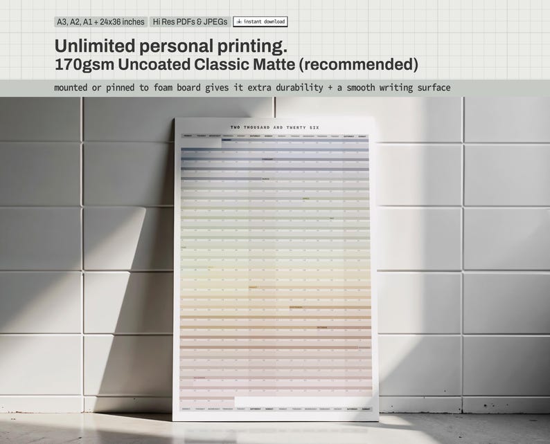 Printable Yearly Timeline Calendar 2026 Full Year Wall Planner ...