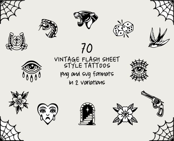 Vintage Tattoo Clipart Illustrations Transparent SVG PNG Bundle | Commercial Use
