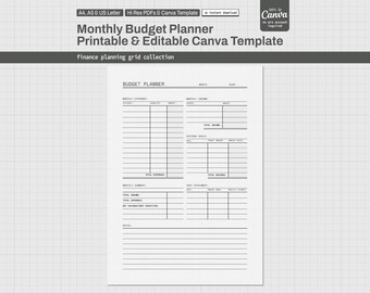Printable Monthly Budget Planner Finance Printable A4 A5 US Letter PDF ...