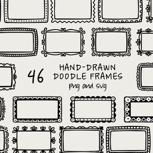 Handgetekende doodle frames SVG png-bestanden commerciële licentie clipart pack kleur veranderlijke frames Canva-compatibele ontwerpelementen