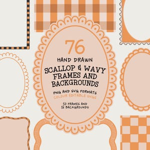 Scalloped Frames SVG PNG, Wavy Oval Frames, Squiggle Borders, Bow Frames, 5x7 inch Hand Drawn Pattern Backgrounds Canva Elements