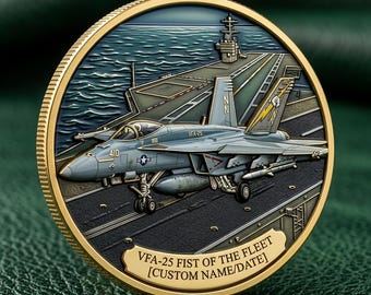 Custom F/A-18 Super Hornet Challenge Coin, VFA-25 Fist of the Fleet 3D Gold Coin, Personalized Navy Pilot Aircraft Carrier Veteran Gift