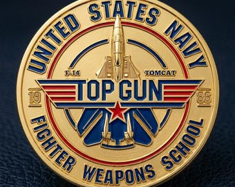 Top Gun F-14 Tomcat Challenge Coin, US Navy Fighter Weapons School Medal, Military Aviation Collectible, Movie Fan Gift, Pilot Keepsake