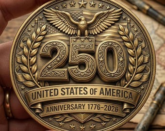 Moneda del 250 aniversario, recuerdo conmemorativo patriótico vintage, grabado personalizado, regalo de aniversario, EE. UU. Semiquincentenario