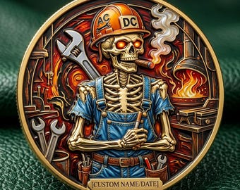 Custom Electrician Coin, Construction Worker Challenge Coin, Personalized Name Date Token, Blue Collar Trade Gift, Skull Lineman EDC Gear