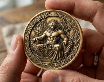 Werewolf Throne Gold Coin, Mythical Beast Medallion, Lycan Art Token, Legendary Animal Coin, Fantasy Collectible