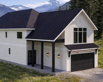 Rustic Modern 2-Story House Plan | 3 Bedroom 3.5 Bath | Two-Story Mountain Home with Large Porches