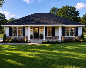 Modern Cottage House Plan | 3 Bed, 2 Bath Single Story Home (Digital Download)