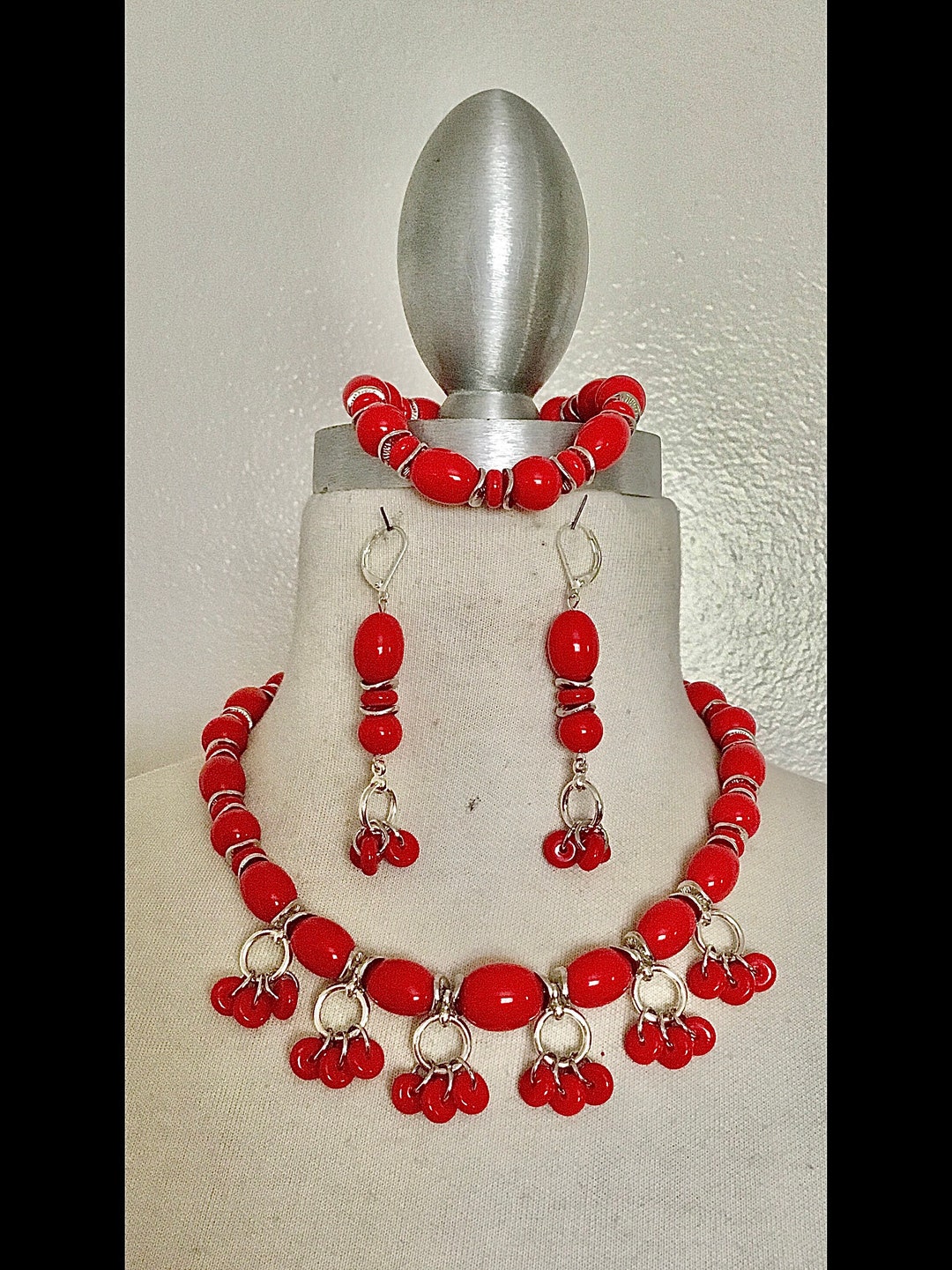 Red Dangle Red Dangle Necklace Jewelry Set - Etsy
