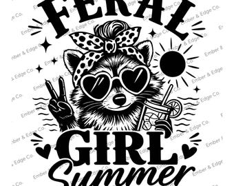 Feral Girl Summer Raccoon Laser Engraving Design – SVG PNG Jpg Pdf Digital Download