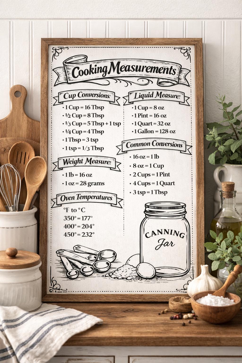 Cooking Measurements SVG | Kitchen Conversion Chart Laser Engraving ...