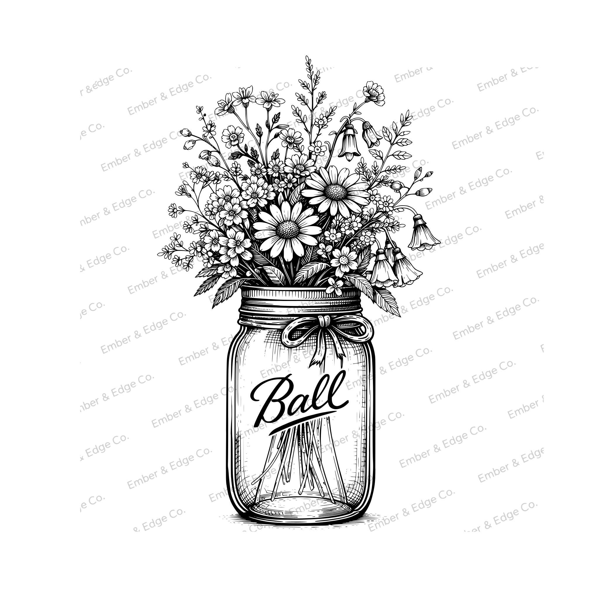 28 Quick And Easy Mason Jar Crafts For Kids To Create 24 Mason Jar Wildflowers svg png jpg pdf Printable Farmhouse Floral Art
