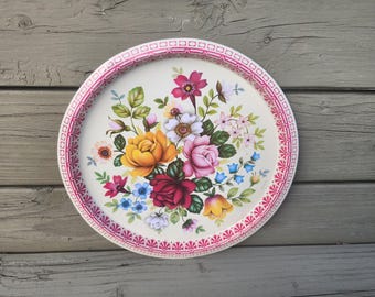 Vintage "Elite Tray" floral serving trays produced during 1950s - 1970s