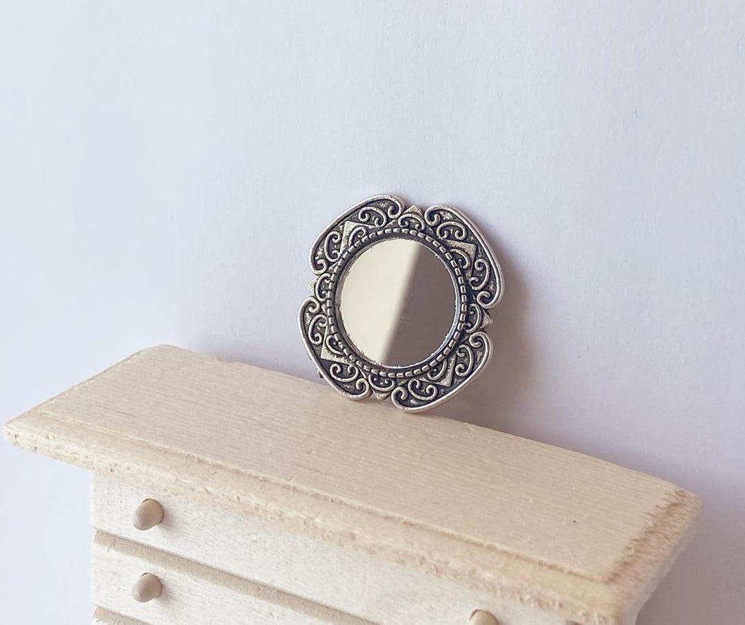 Mini Model Mirror 1:12 Scale, Silver Round Mirror, Mini Mirror, Dollhouse Mirror ...