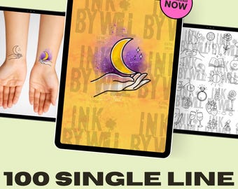 100 Single Line Procreate Tattoo Flash Stamps (Instant Download)