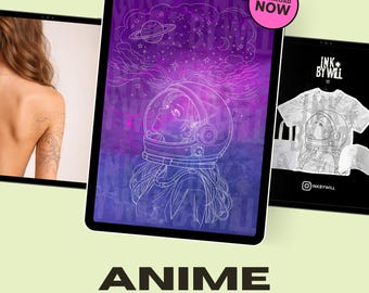 Anime Astronaut Girl Procreate Tattoo Flash Stamp | Stencil Ready Design (Instant Download)
