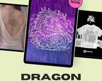 Japanese Dragon Procreate Tattoo Flash Stamp | Stencil Ready Design (Instant Download)