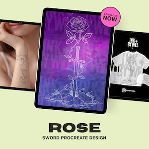 Rose and Sword Procreate Tattoo Flash Stamp | Stencil Ready Design (Instant Download)