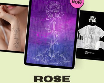 Rose and Sword Procreate Tattoo Flash Stamp | Stencil Ready Design (Instant Download)