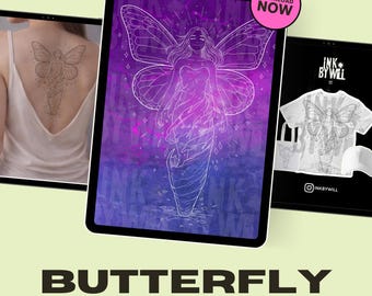 Butterfly Anime Girl Procreate Tattoo Flash Stamp | Stencil Ready Design (Instant Download)