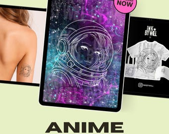 Anime Girl Procreate Tattoo Flash Stamp | Stencil Ready Design (Instant Download)